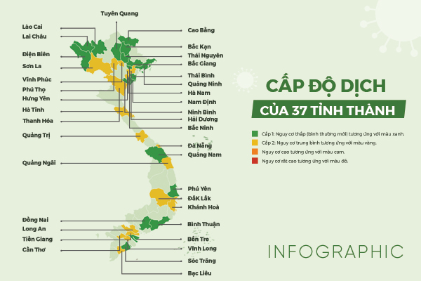 Cấp độ dịch của 37 tỉnh, thành phố