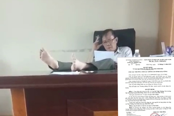 Hạt trưởng kiểm lâm gác chân lên bàn làm việc bị tạm đình chỉ công tác
