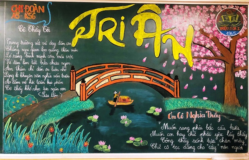 Tranh vẽ trên bảng phấn tri ân thầy cô của học trò xứ Thanh