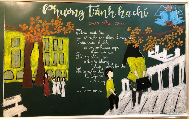 Tranh vẽ trên bảng phấn tri ân thầy cô của học trò xứ Thanh