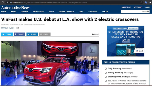 Truyền thông quốc tế: VinFast sẽ thách thức Tesla ngay tại sân nhà Mỹ