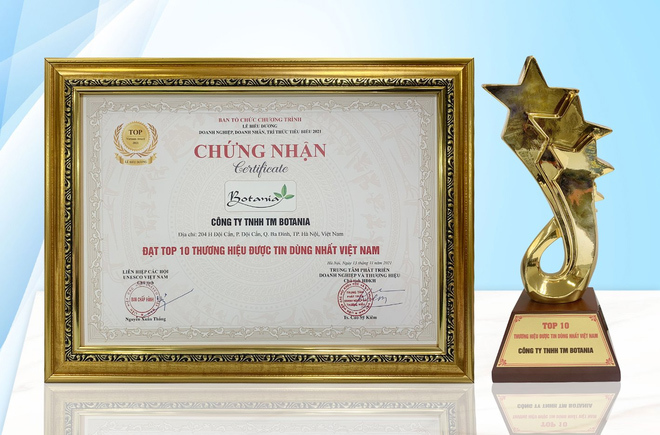 Công ty Botania nhận giải thưởng Top 10 Thương hiệu được tin dùng nhất Việt Nam