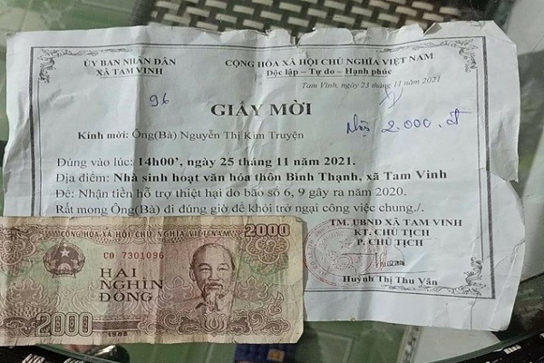 Quảng Nam: Người dân được hỗ trợ thiệt hại do bão 2.000 đồng