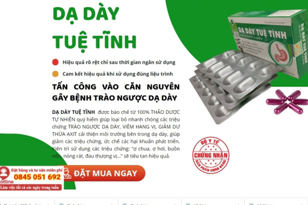 Thực phẩm bảo vệ sức khỏe Dạ dày Tuệ Tĩnh vi phạm quy định quảng cáo