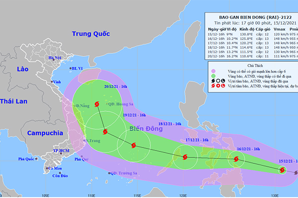 Bão Rai giật cấp 16 khi vào Biển Đông, miền Bắc đón không khí lạnh