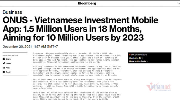 Vietnam’s startup named by Bloomberg