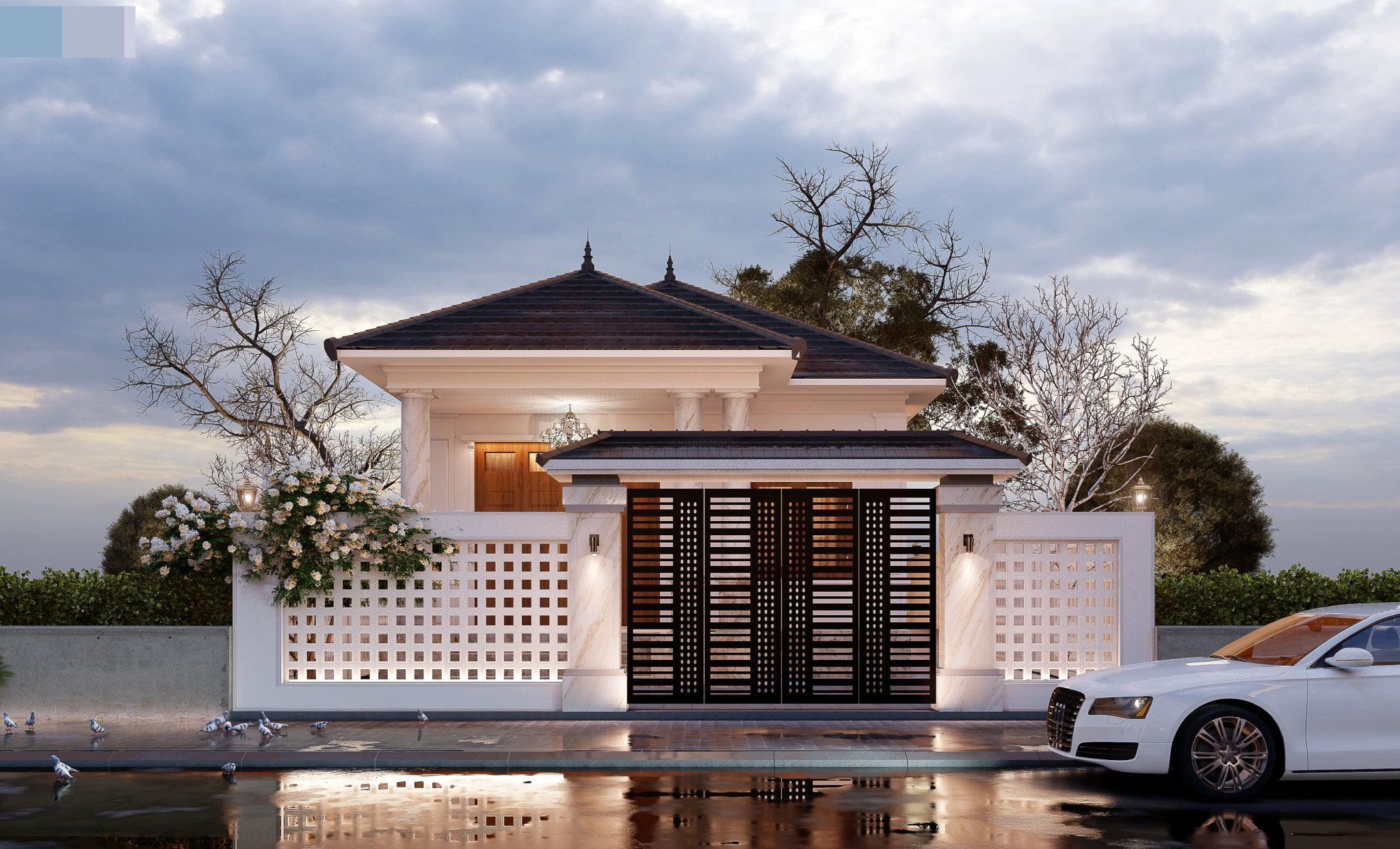 Mẫu thiết kế biệt thự 2 tầng mái Nhật 110m2 kiến trúc nhà vườn đẹp ở nông  thôn - Báo Long An Online