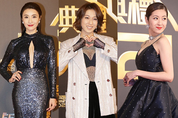 香港女明星在TVB頒獎典禮上穿禮服炫乳