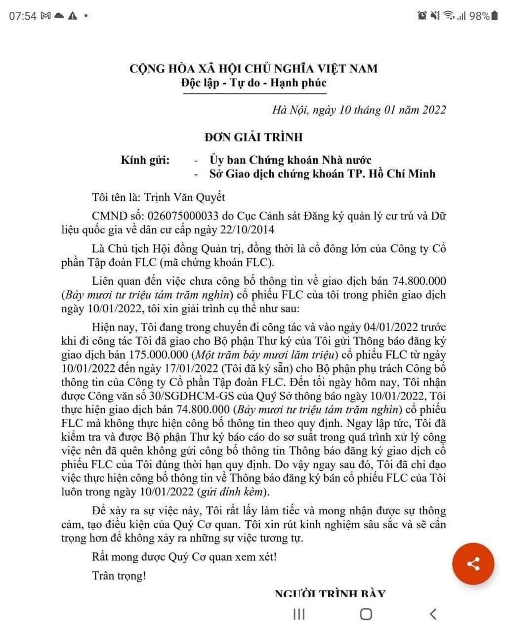 Văn bản hỏa tốc chấn động, ông Trịnh Văn Quyết bán 'chui' gần 75 triệu cổ phiếu