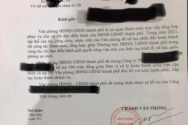 Xuất hiện văn bản xin doanh nghiệp 500 triệu đón tết, Chủ tịch TP Thuận An chỉ đạo làm rõ