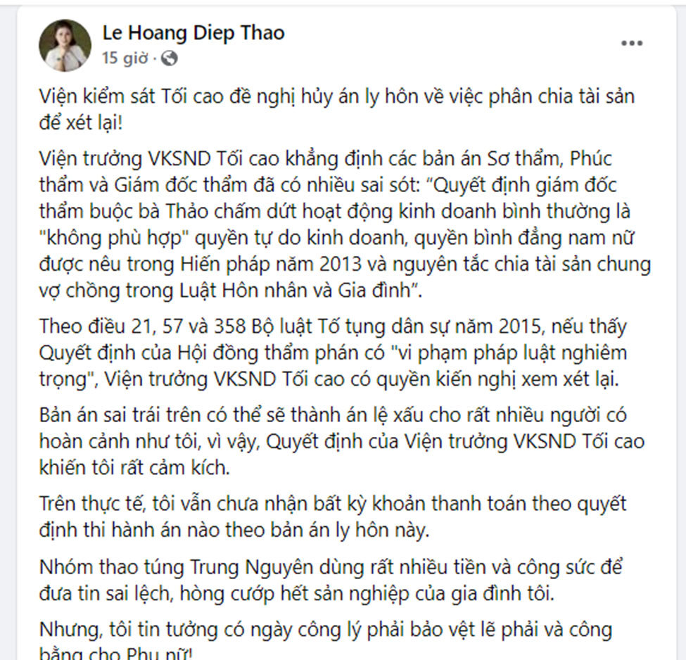 Ly hôn, ông Vũ tuyên bố trả 1.318 tỷ, bà Thảo nói chưa nhận đồng nào