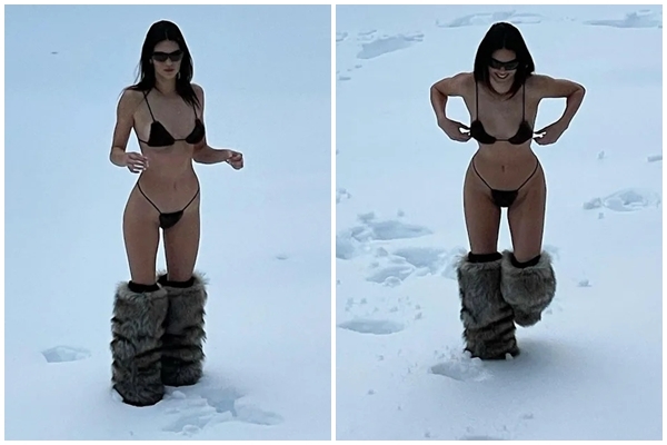 Kendall Jenner mặc bikini hai mảnh giữa trời tuyết lạnh