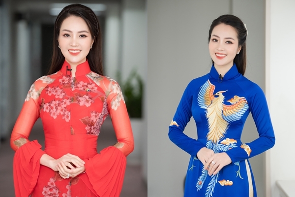 Thụy Vân khoe eo thon với áo dài của NTK Đức Vincie