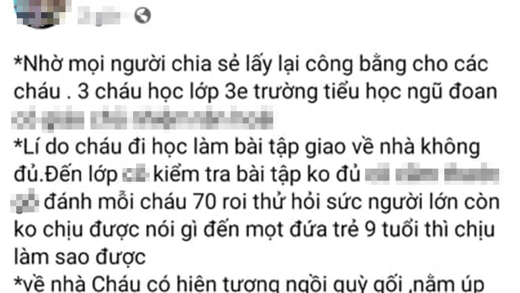 Học sinh lớp 3 tố 'bị đánh 70 roi', thâm tím mông