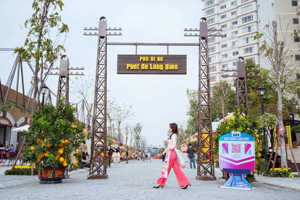 Phong vị tết Hà Thành trên đường hoa xuân và phố đi bộ Pont de Long Bien