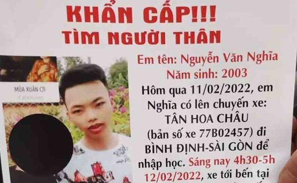 Nam sinh mất tích khi vào TP.HCM có học lực loại giỏi