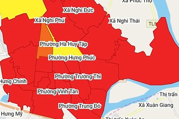 22/25 xã, phường ở TP Vinh phủ đỏ về cấp độ dịch Covid-19