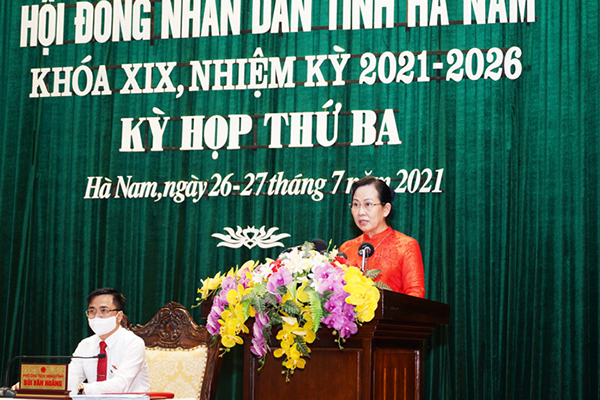 Phát biểu khai mạc kỳ họp thứ ba HĐND tỉnh Hà Nam khóa XIX của bà Lê Thị Thủy