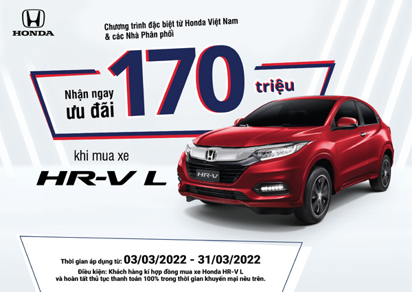 Ưu đãi 170 triệu cho khách mua Honda HR