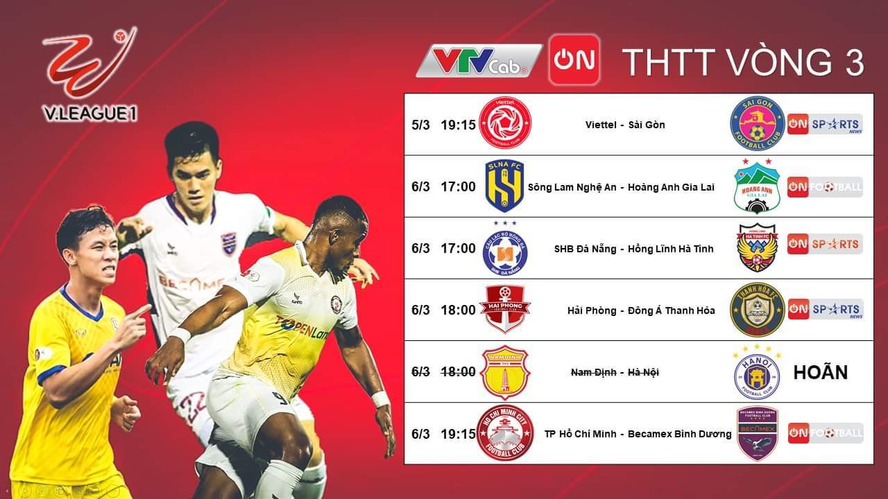 Lịch thi đấu vòng 3 V-League 2022