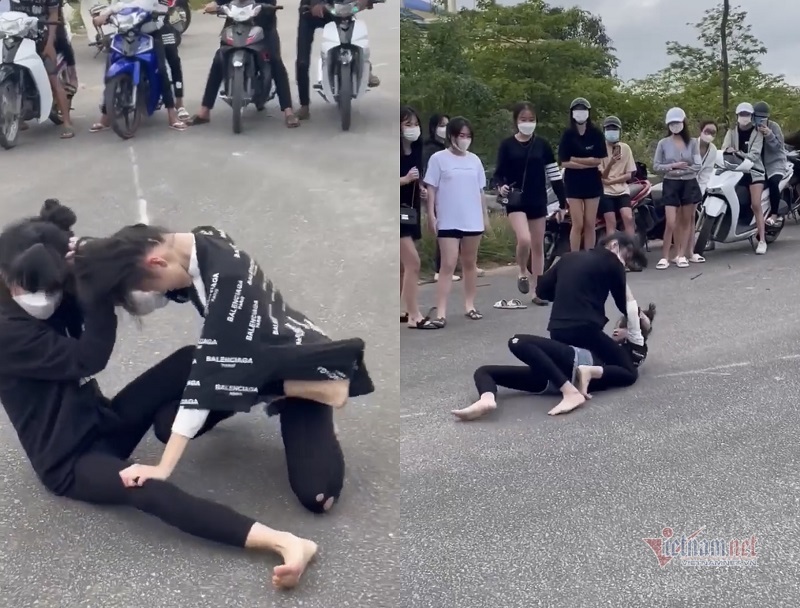 Schoolgirls in Hue rush to fight to determine who wins and who loses