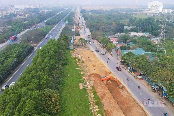 Cận cảnh dự án 163 tỷ đồng mở rộng đường gom Đại lộ Thăng Long