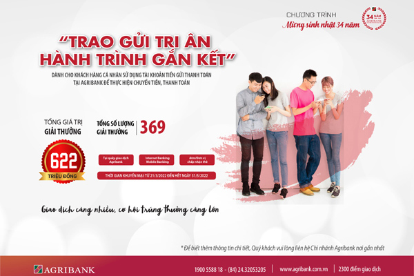 34 năm Agribank: Tuần lễ tri ân, chuyển tiền vào tài khoản khách hàng