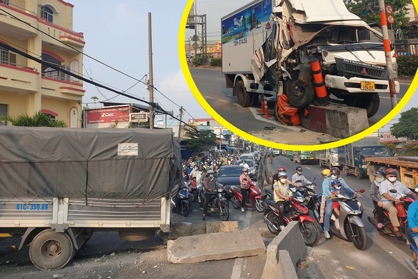 Xe đông lạnh mất phanh đâm loạt ô tô, náo loạn ngã tư ở TP.HCM