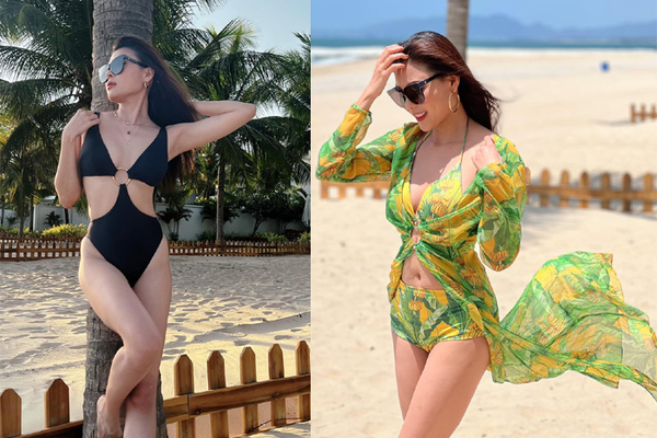 Thuy Diem wears a bold cut-out swimsuit showing off her 36-year-old sexy figure