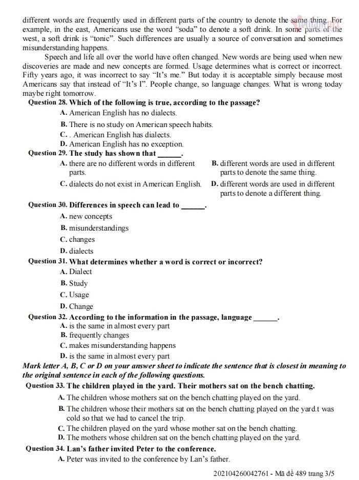 Refer to the 10th grade English test questions